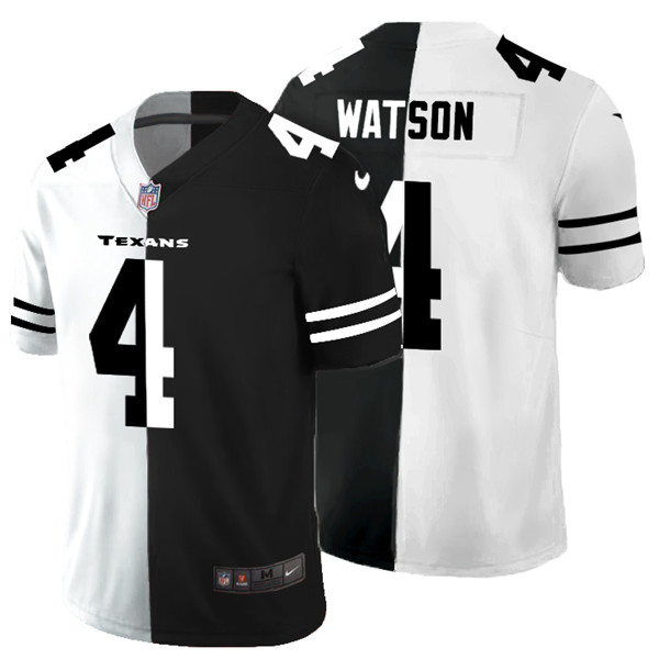 Men's Houston Texans #4 Deshaun Watson Black & White NFL Split Limited Stitched Jersey